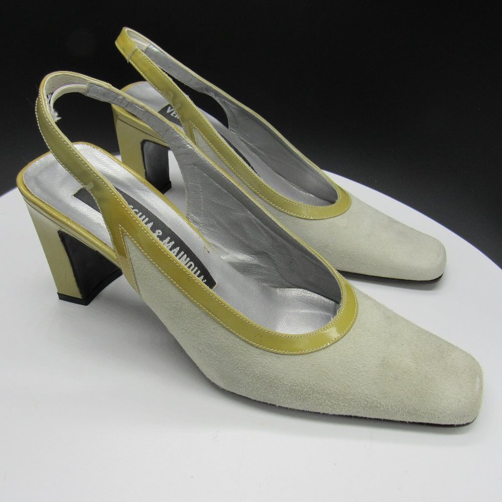 VERDECCHIA & MAINQUA ITALY LADIES SHOE SIZE 39 (7).  GREY/MUSTARD.NWOT